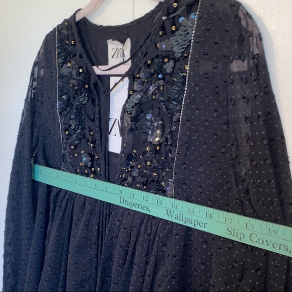 🎈SOLD🎈ZARA Black Jacket / Sweater / Top Velvet Sparkle Beading Sequins - Picture 8 of 8